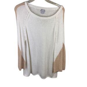 Chicos Wool Cashmere Blend Sweater Women's 2 Medium Cream Tan Sleeve Pullover